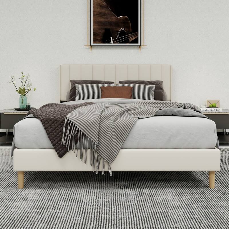Caxkun Upholstered Platform Bed Frame with Wingback headboard