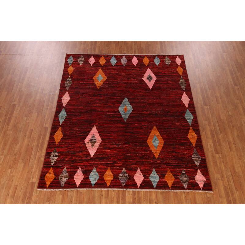 Red Moroccan Oriental Area Rug Handmade Tribal Wool Carpet - 8'4" x 9'10"