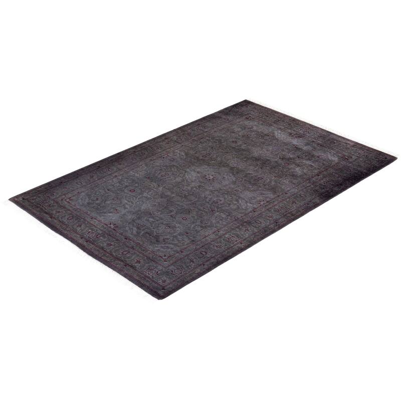 Overton Hand Knotted Wool Vintage Inspired Modern Contemporary Overdyed Gray Area Rug - 3' 4" x 5' 1"