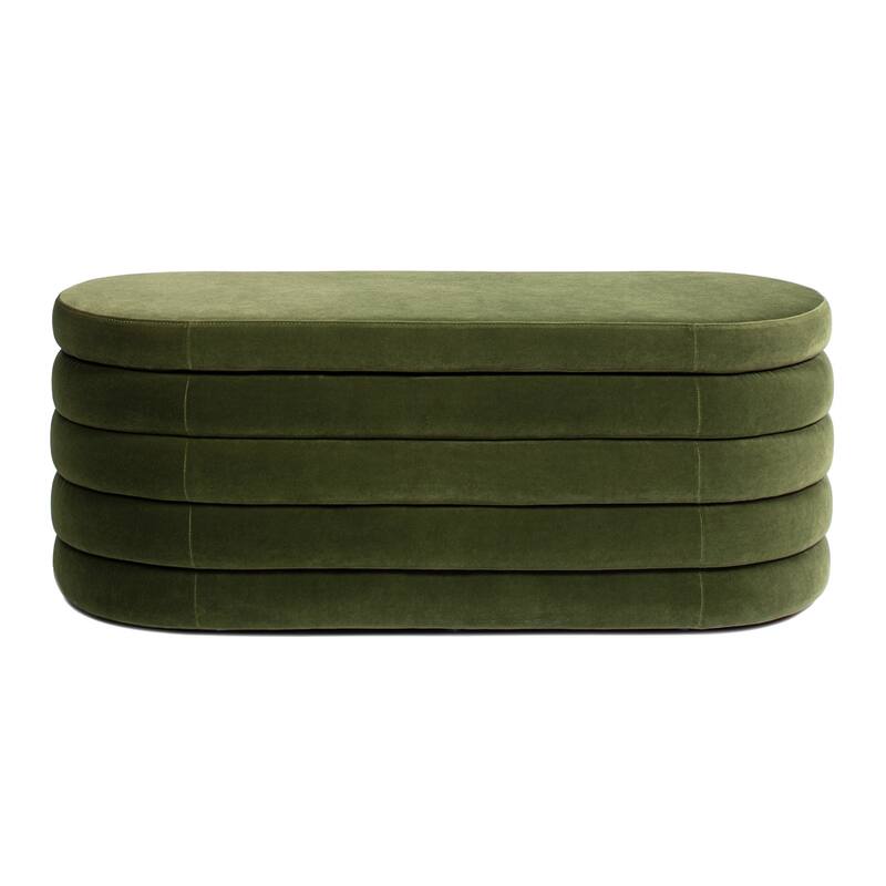 Fuji 49" Boucle Faux Sherpa Upholstered Tufted Oval Storage Bench
