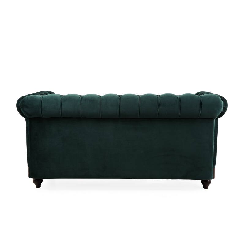 Roomfitters 59.44" Velvet Loveseat Sofa, 2-Person Modern Dutch Plush Upholstered Couch with Rolled Arms & Button Tufting, Green