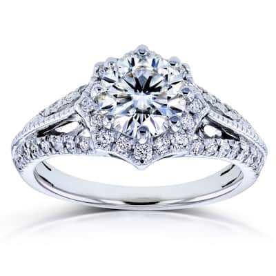 Kobelli 1.35 Carats Moissanite & Natural Diamond Solid 14k White Gold Vintage Starry Web Halo Ring