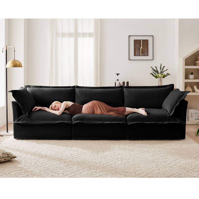 Modern 3 Seater Upholstered Sofa with 2 Pillows