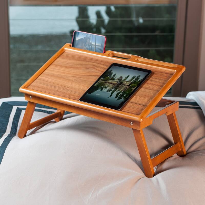 Arlo Breakfast Tray with Flip Top Teak Finish