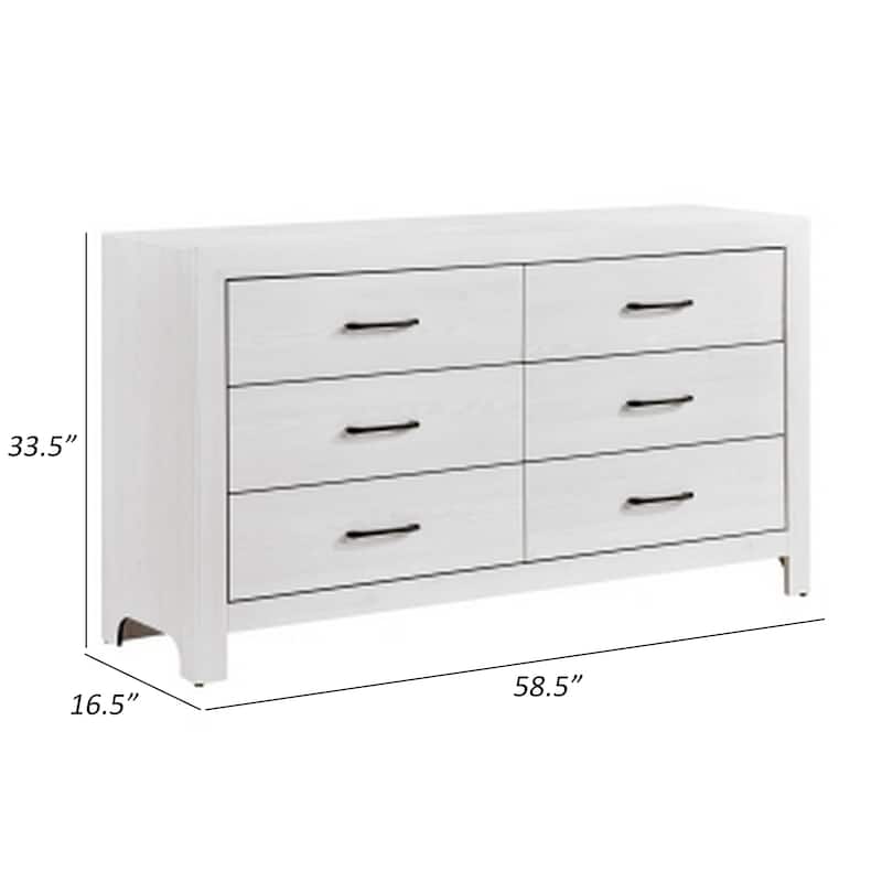 Eby 59 Inch Wide Dresser, 6 Drawers with Black Nickel Handles, White Finish
