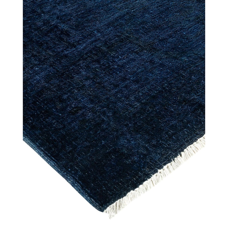 Overton Hand Knotted Wool Vintage Inspired Modern Contemporary Overdyed Navy Area Rug - 8' 10" x 11' 5"
