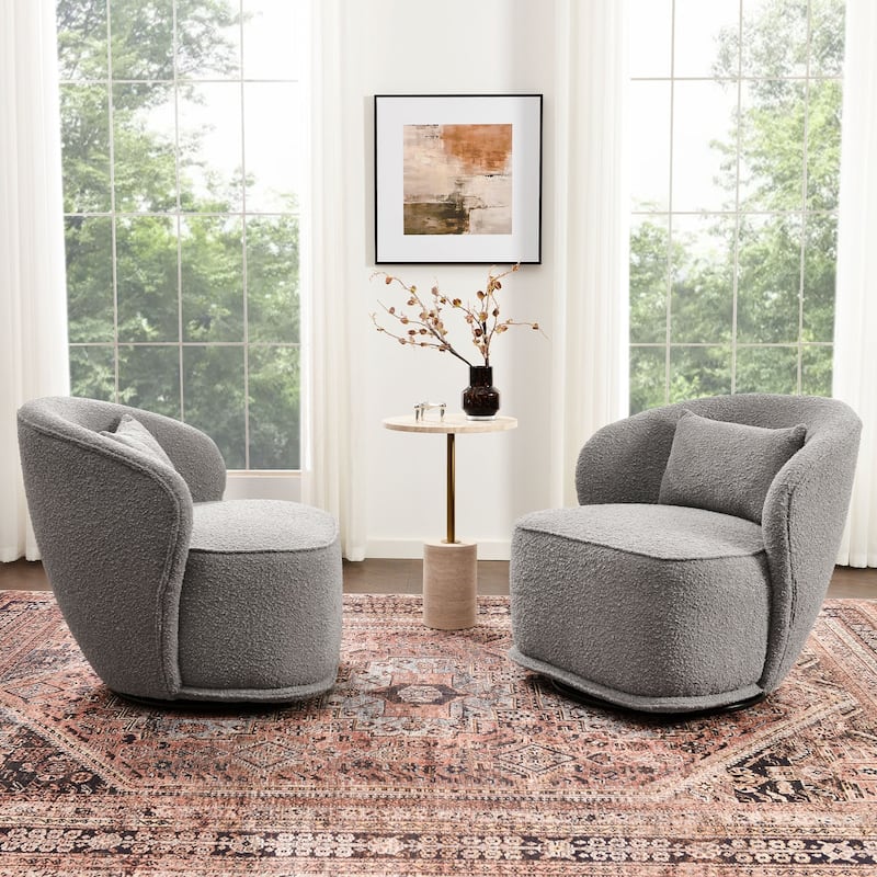 KINWELL 33" W Sherpa Boucle Upholstered Accent Swivel Chair (Set of 2)