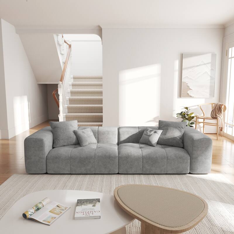 104.8" Linen Sectional Loveseat Sofa Modular Couch with Pillows