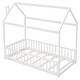 preview thumbnail 25 of 25, Twin House Bed with Guardrails, Montessori Floor Bed Frame with Roof for Kids, Wooden House-shaped Kids Bed Frame for Boys Girls