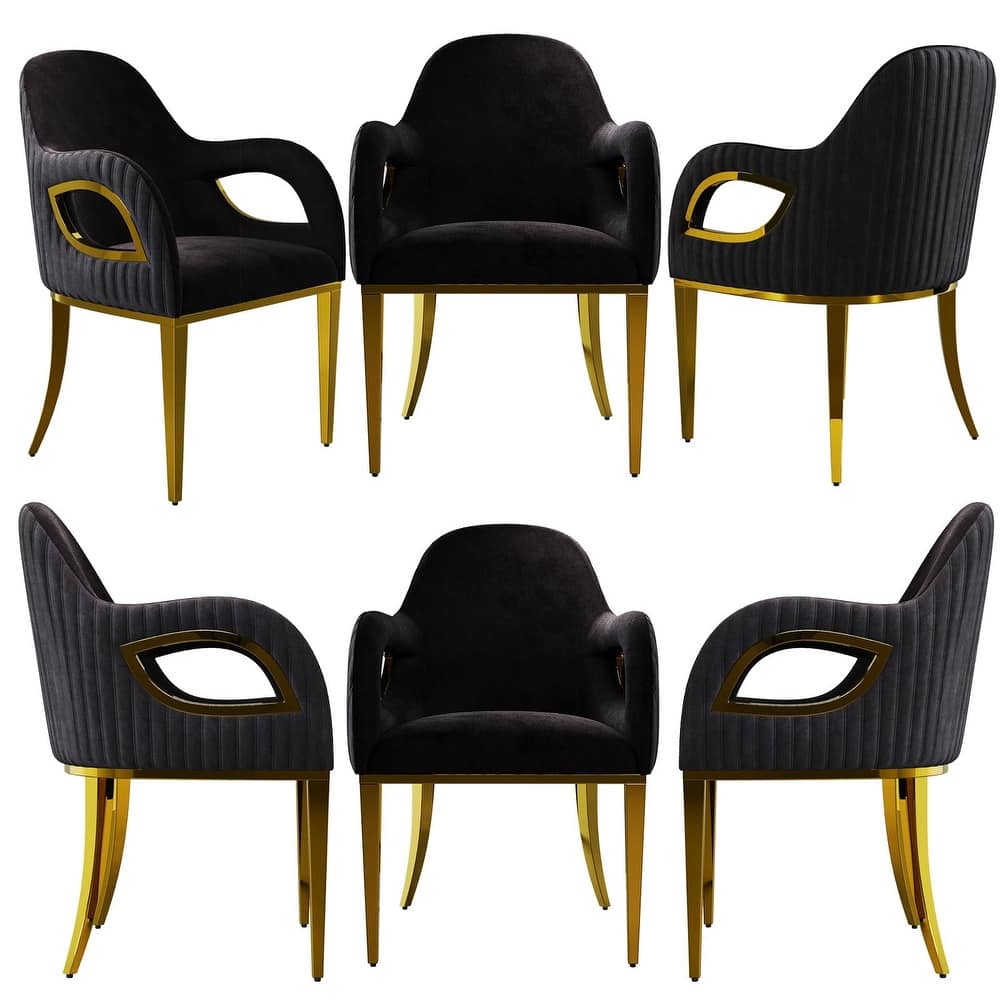 Luxury Black Velvet Accent Armchair with Fox-Eyes Arms