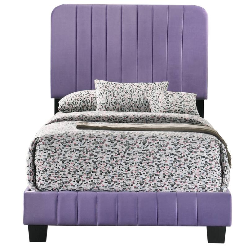 Velvet Channel Tufted Upholstered Twin Panel Bed - 81" - Purple