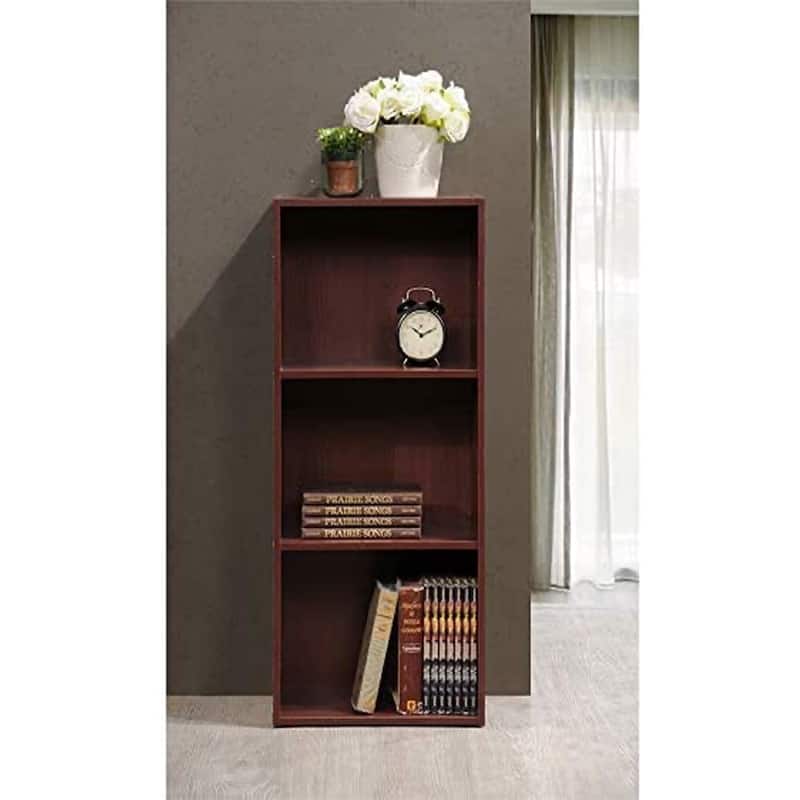Hodedah 3 Shelf Home and Office Organization Storage Bookcase Cabinets, Mahogany - 22.05