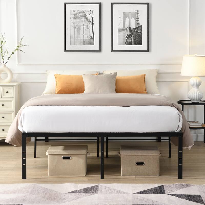 Metal Platform Bed Frame 17.6" Tall, No Box Spring Needed, Queen Size Bed with Heavy Duty Strong Support Slats, for Bedroom