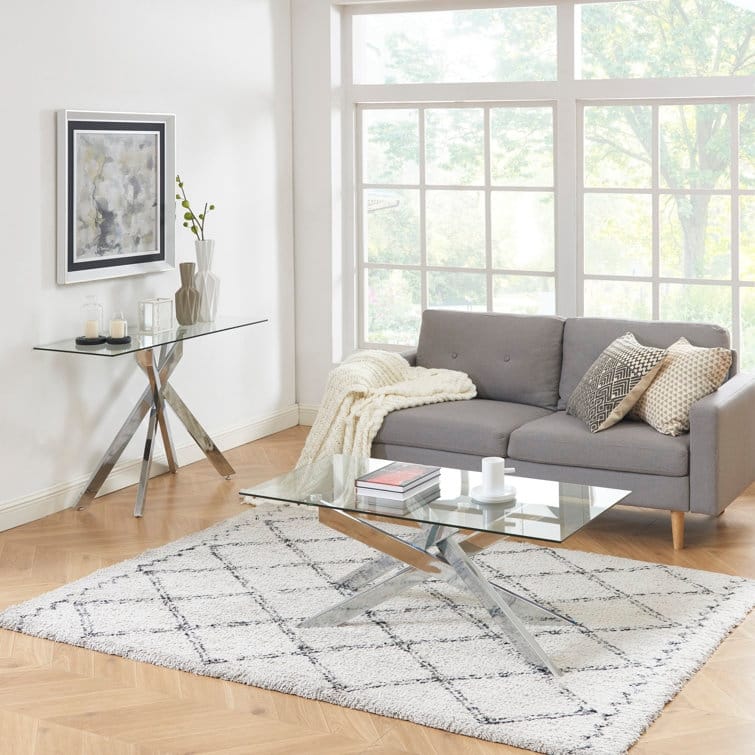 2pcs Glass Top End Table Coffee Table Set