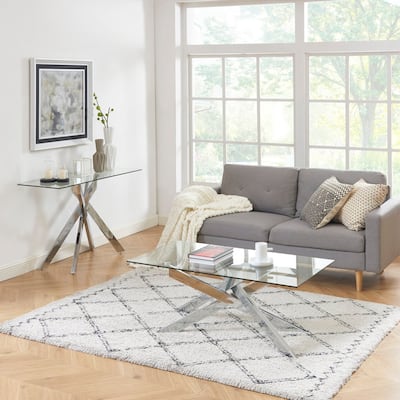 2pcs Glass Top End Table Coffee Table Set