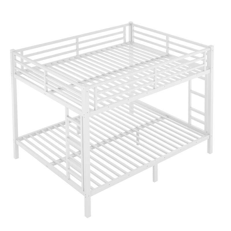 Heavy Duty Steel Queen Over Queen Bunk Bed w/ Dual Ladder & Guardrails