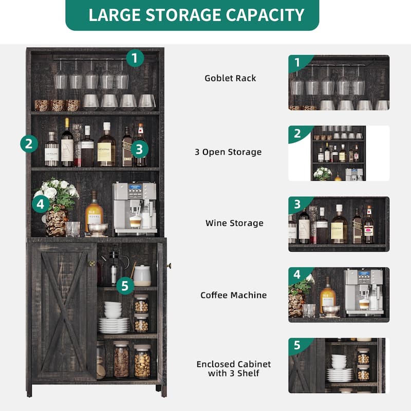 Bar Cabinet for Liquor and Glasses Dining Kitchen Cabinet with Wine Rack