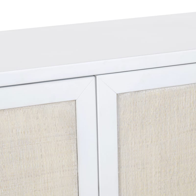 72 in. White Solid Wood 4 Door Media Credenza_Sideboard