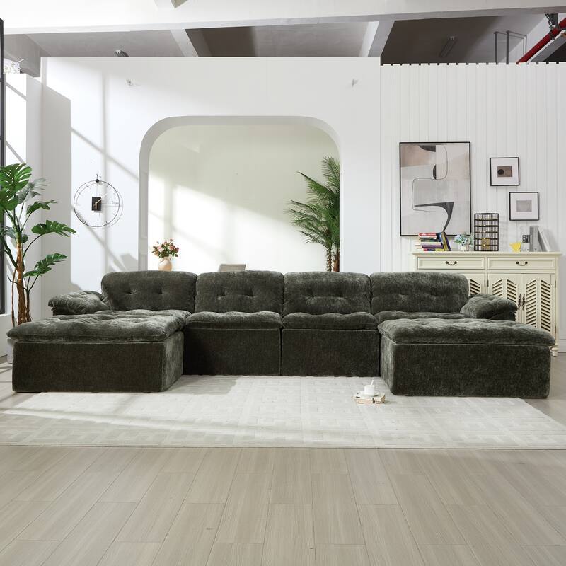 Modular Convertible Cushioned Sleeper Sofa Set - Emerald(4 Seat+2 Ottoman)