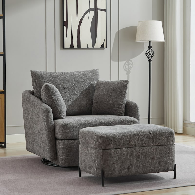 40.6" W Upholstered Swivel Accent Sofa Chair With Pillows - Set/Charcoal