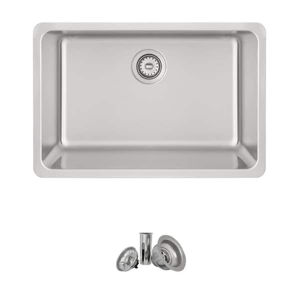 slide 2 of 42, STYLISH 27 inches L x 18 inches W Stainless Steel 18 Gauge Single Basin Undermount Kitchen Sink with Basket Strainer