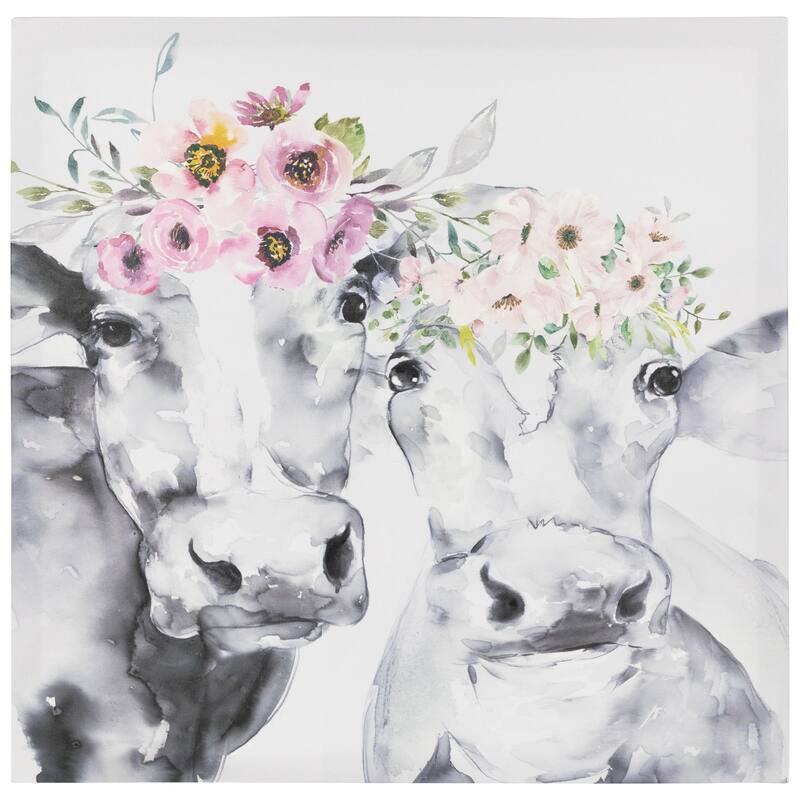 Cows with Wildflowers Canvas Wall Art - 17.5" x 17.5"
