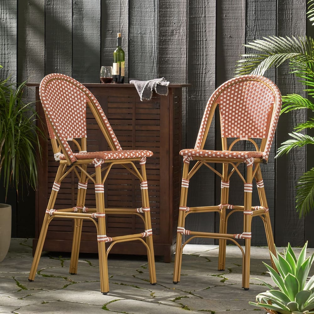 Kinner Outdoor French Barstools (Set of 2) by Christopher Knight Home