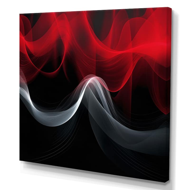 Designart "Red Black Contemplative Abstraction Xi" Modern Waves Wall Art For Living Room