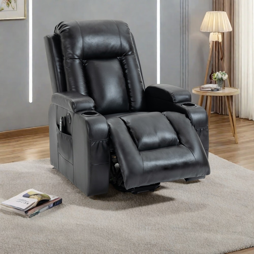 Power Lift Recliner Chair with Massage, Lumbar Heat, USB Charging Port, and Cup Holders