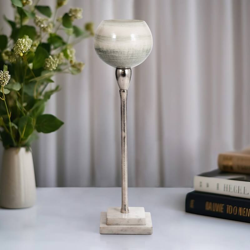 Sagebrook Home Modern Glass Candle Holder - 5" x 5" x 17" - Marble Silver