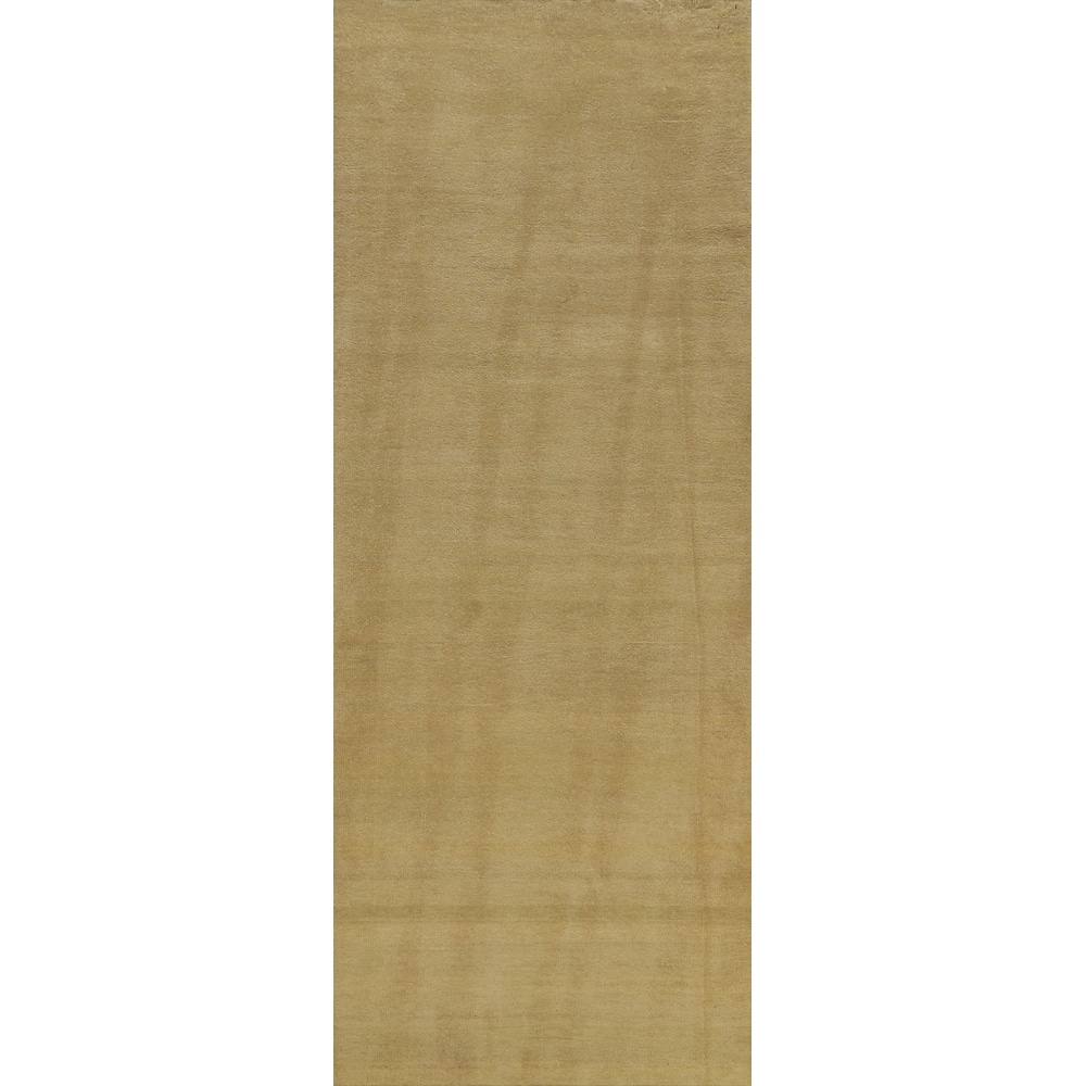 Hand Knotted Oriental 100% Wool Carpet Modern Solid Yellow & Gold Gabbeh Runner Rug - 10' 0'' X 3' 0''