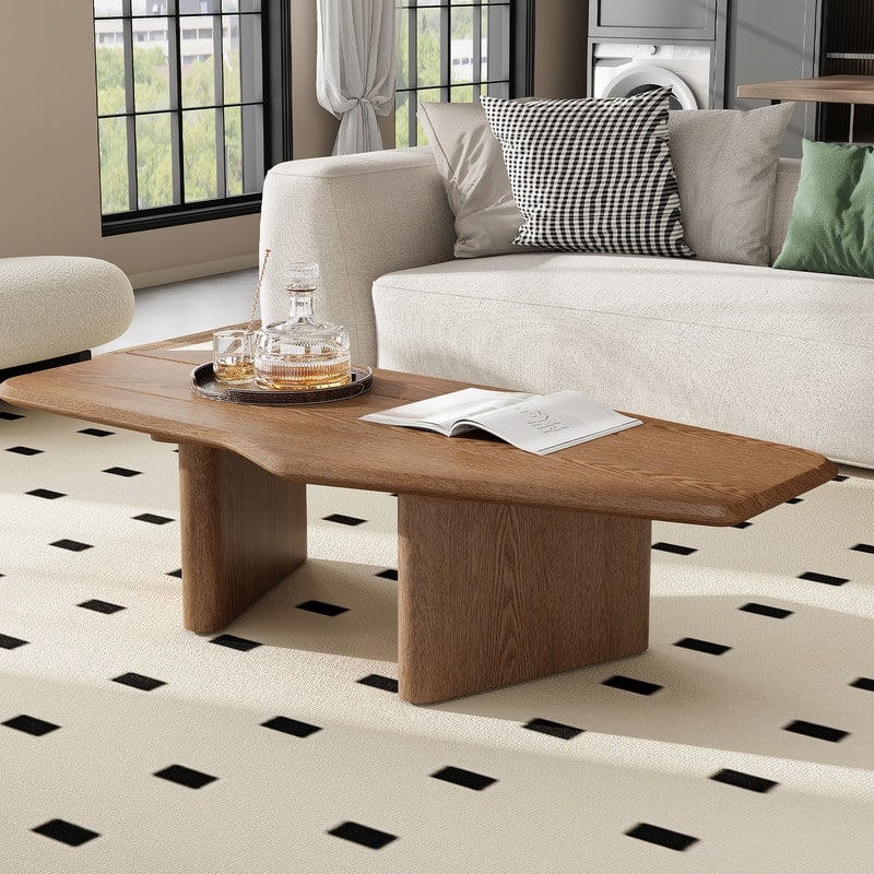 47.2 Inches Free Form Rustic Ash Wood Veneer Coffee Table for Small Living Room