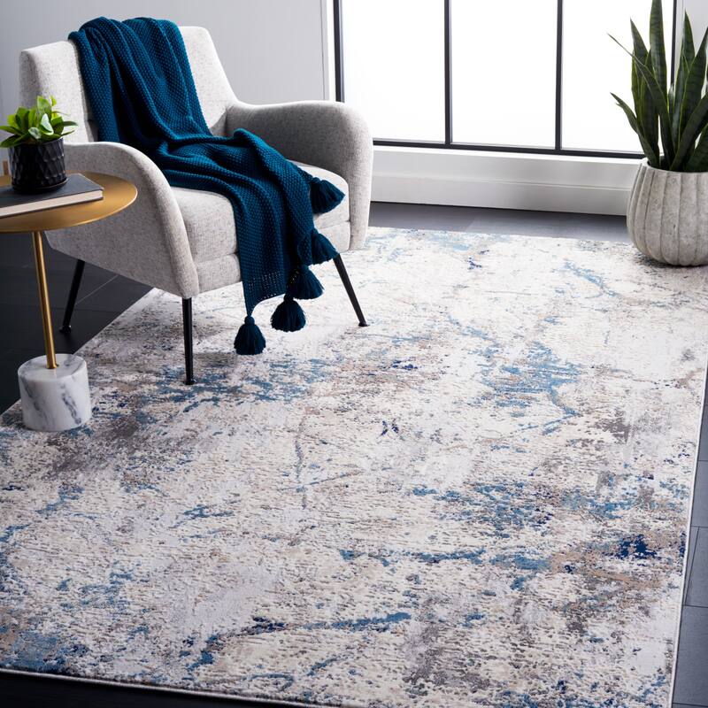 SAFAVIEH Vogue Hrista Modern Abstract Rug - 4' x 6' - Blue/Ivory - Rectangle