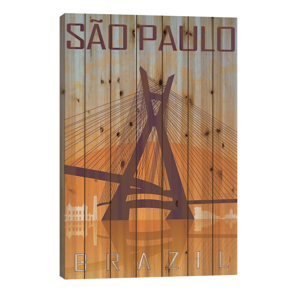 Sao Paulo Vintage Poster Print On Wood by Paul Rommer - Multi-Color