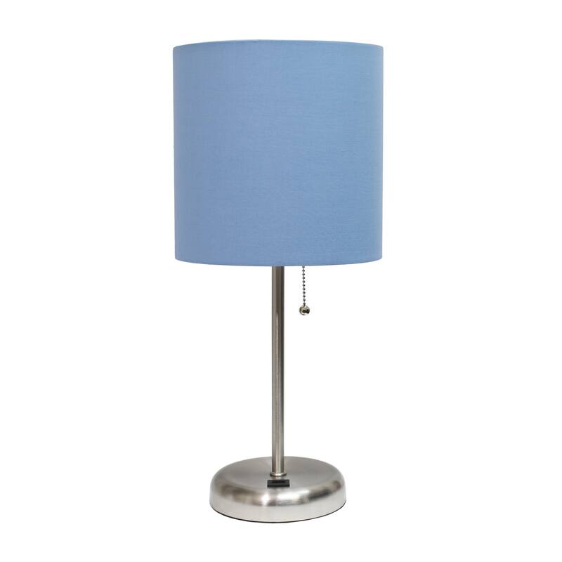White Stick Lamp with USB charging port and Fabric Shade - Blue - Without Bulb