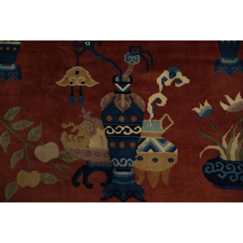 Hand Knotted Oriental 100% Wool Carpet Traditional Medallion Oranges & Rust Art Deco Area Rug - 8' 11'' X 6' 0''