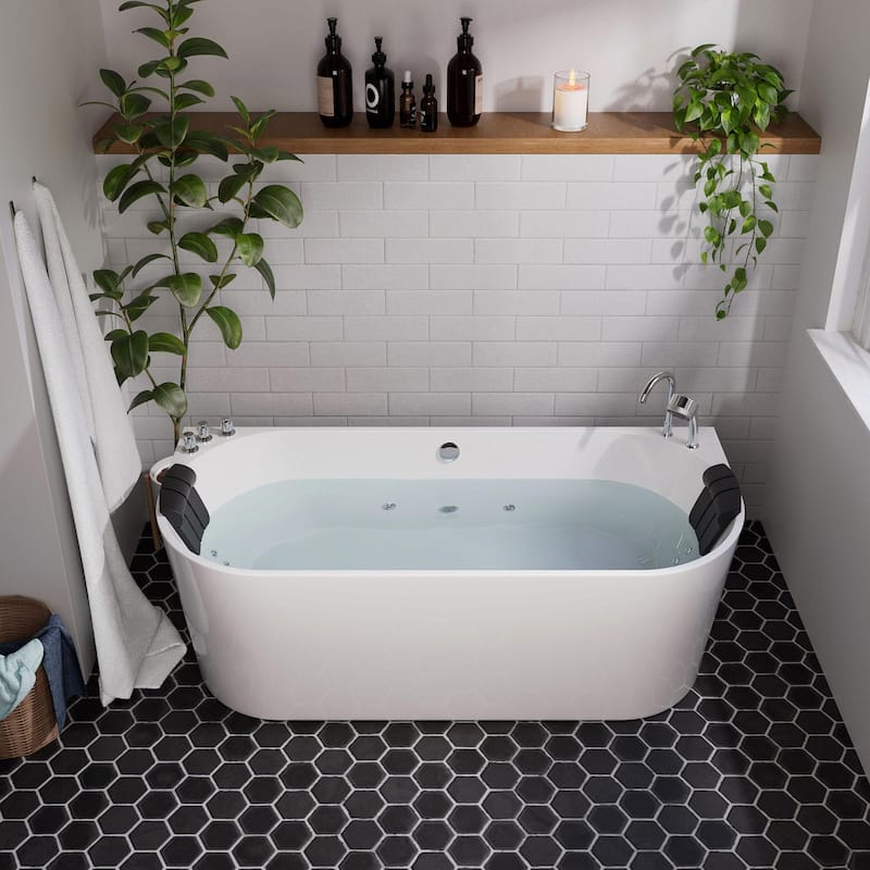 67 in. x 31.5 in. Center Drain Freestanding Whirlpool Bathtub Hydrotherapy Jetted Soaking Bath Tub - Tub filler in White