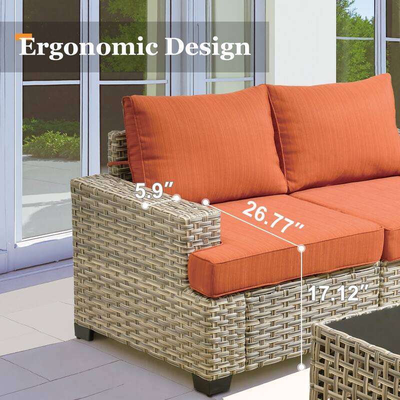XIZZI 7 Pieces Patio Furniture Wide Armrest Conversation Sofa Set with Ottomans