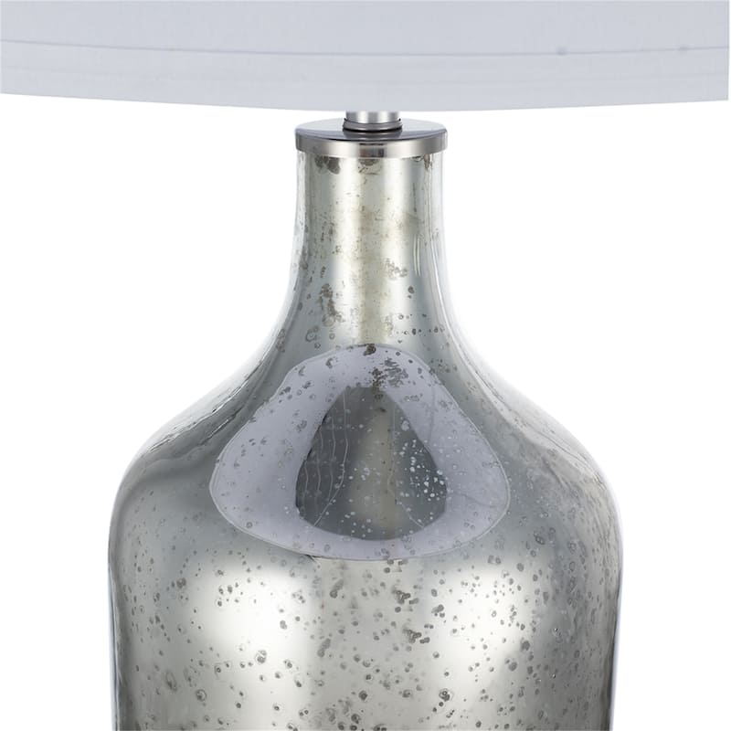 D18x32.2" Silver Round Table Lamp with White Fabric Shade