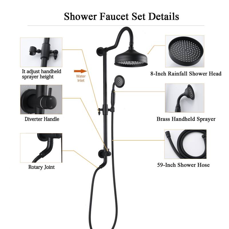 Proox Wall Mount Bathroom Rainfall Shower Fixtures Faucet with 8 inch Shower Head Handheld