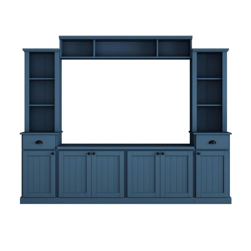 Minimalist Entertainment Wall Unit Set with Bridge for TVs Up to 75", Ample Storage Space TV Stand with Adjustable Shelves