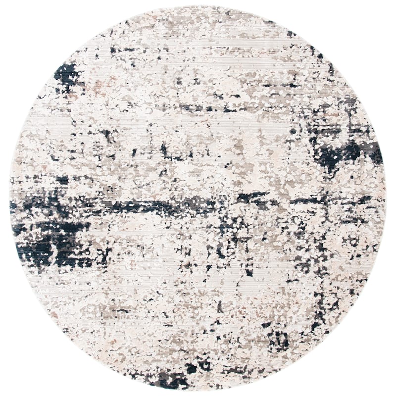 SAFAVIEH, Mayflower Sigried Modern Abstract Rug - 6'7" Round - Ivory/Grey