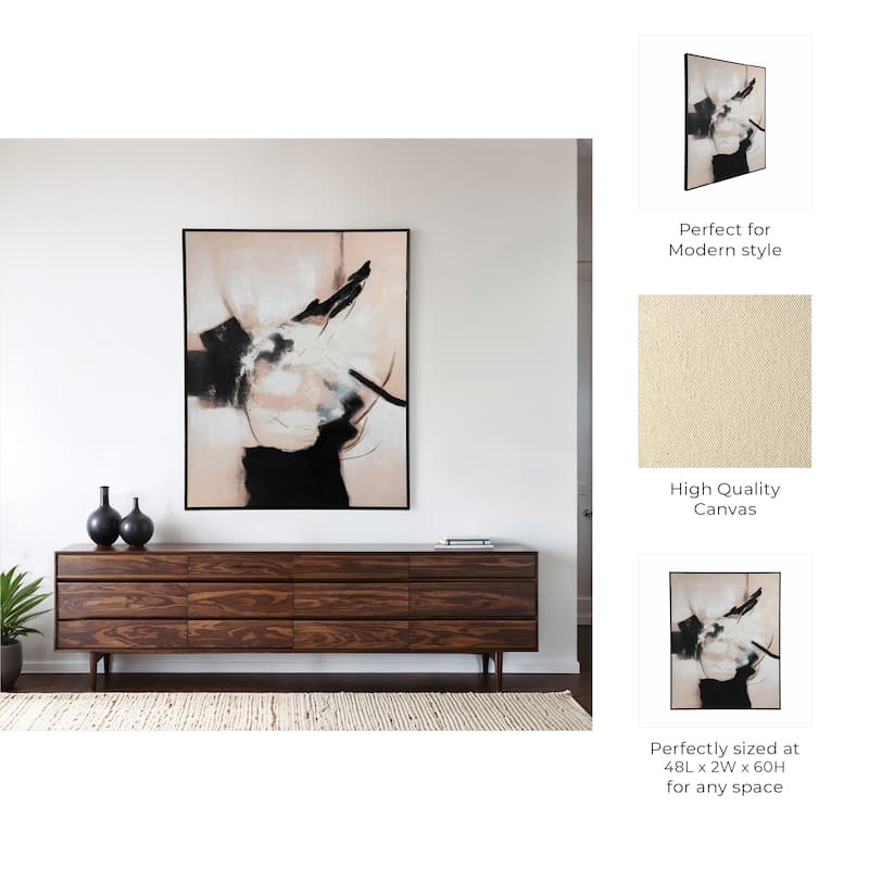 Wood Frame Canvas Wall Art Bold Abstract Texture Design - 60" Black