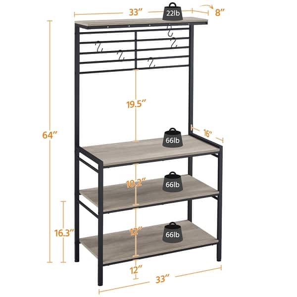 4Tier Baker's Rack with SHooks for Microwave Kitchen, Gray Bed Bath