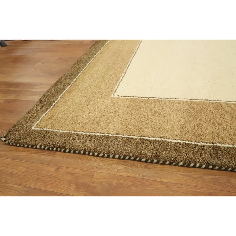 Hand Knotted Oriental 100% Wool Carpet Modern Geometric Beige & Ivories Gabbeh Area Rug - 11' 6'' X 8' 3''