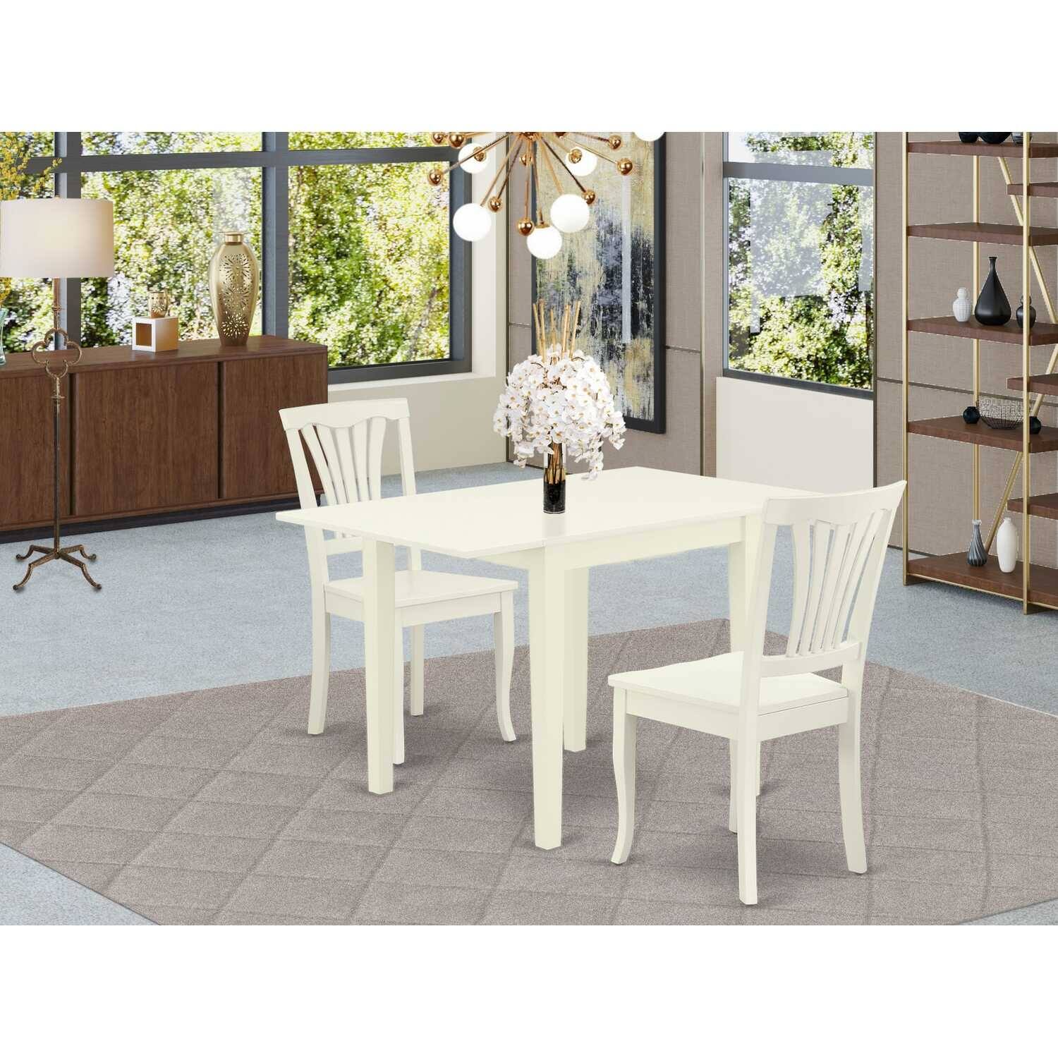HomeStock 3-Piece Linen White Finish Solid Wood Top Dining Table Set