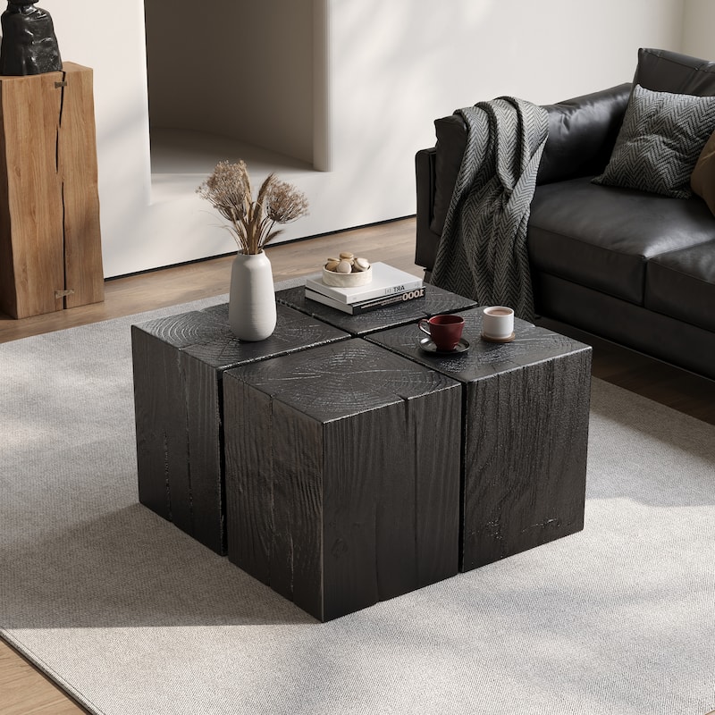 Christopher Knight Home - Peregrine 18"H Outdoor Indoor Wood Look MGO Fiberglass End Table - 4 Piece - Black