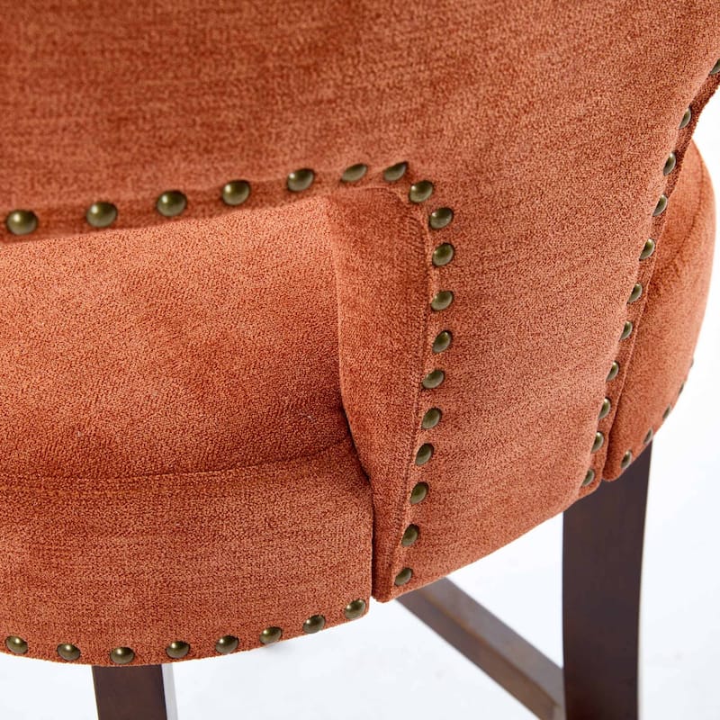 Counter Height Bar Stools Set of 2, Linen Upholstered Accent Chairs, Curved Backrest with Nailhead Trim and Splayed Legs