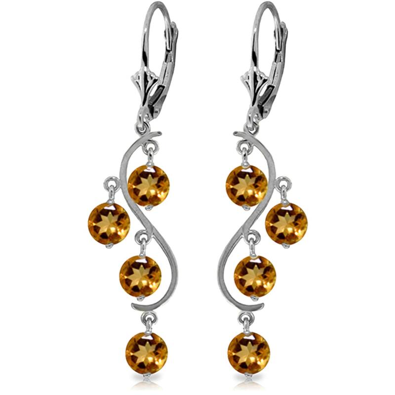 4.95 Carat 14K Solid Gold Citrine Drop Gemstone Chandelier Earrings - White