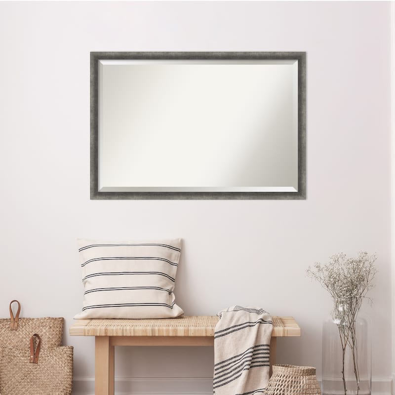 Burnished Concrete Narrow Beveled Wood Framed Wall Mirror - Burnished Concrete Narrow